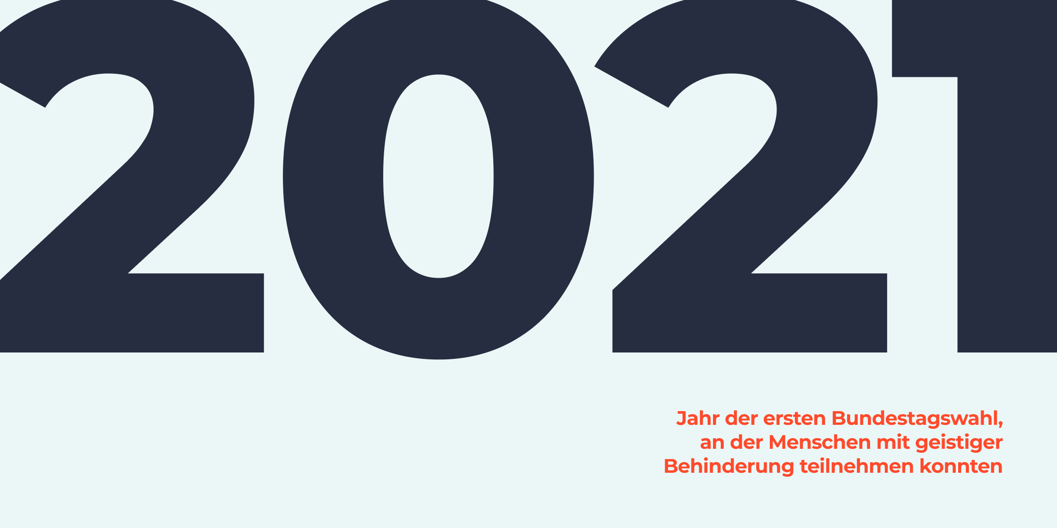 Groß die Jahreszahl 2021. Darunter in klein und in rot: Jahr der ersten Bundestagswahl, an der Menschen mit geistiger Behinderung teilnehmen konnten